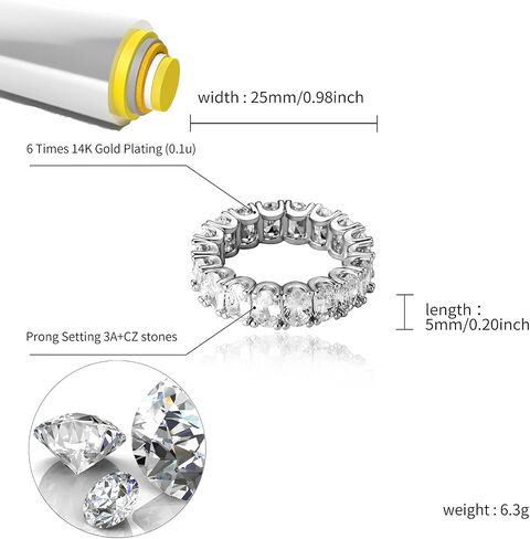 TOPGRILLZ مثلج خارج الرغيف الفرنسي خاتم بيضاوي مكعب زركونيا الماس 14K الذهب والفضة الفرقة الخنصر الخلود الدائري للرجال والنساء in Kuwait