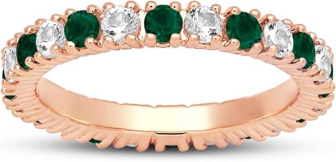 Jewelili الفضة الاسترليني أو الذهب الوردي أو الأصفر على الفضة 2.5 مم مستديرة مكونة من الياقوت الأبيض والأحجار الكريمة مقلدة أو مخلوقة أو أصلية خاتم خطوبة قابل للتكديس بالكامل in Saudi Arabia