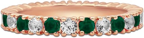 Jewelili الفضة الاسترليني أو الذهب الوردي أو الأصفر على الفضة 2.5 مم مستديرة مكونة من الياقوت الأبيض والأحجار الكريمة مقلدة أو مخلوقة أو أصلية خاتم خطوبة قابل للتكديس بالكامل in Saudi Arabia