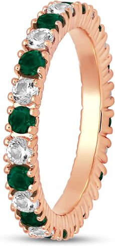 Jewelili الفضة الاسترليني أو الذهب الوردي أو الأصفر على الفضة 2.5 مم مستديرة مكونة من الياقوت الأبيض والأحجار الكريمة مقلدة أو مخلوقة أو أصلية خاتم خطوبة قابل للتكديس بالكامل in Saudi Arabia