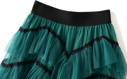 Women's Mid-Length Lace A-line Skirt Multi-Lay Casual Tulle Mesh Irregular Pleated Dance Skirts in Saudi Arabia