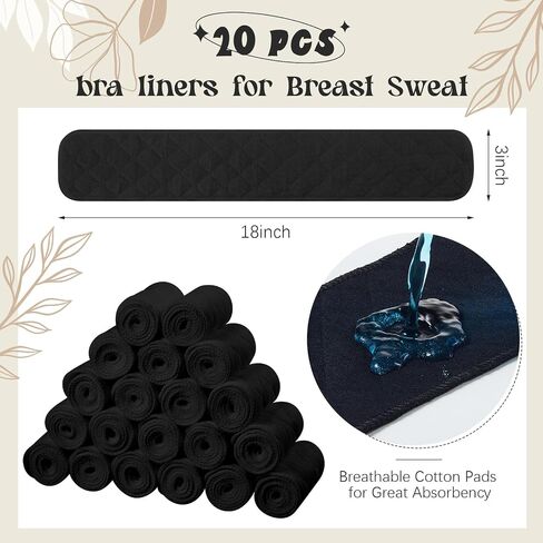 20 Pcs Bra Liners for Sweat 18x3 Inch 3 Layer Washable Rectangle Cotton Under Breasts Pads for Women Absorb Sweating in Saudi Arabia