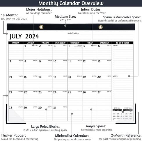 Desk Calendar 2024-2025 – Jul 2024 – Dec 2025, 18 Monthly Desk Calendar, Large Desk Calendar 2024, 22'' x 17'', 2024-2025 Desk/Wall Calendar with Desk Pad, To-do Lists, Ruled Blocks, Corner Protectors in Saudi Arabia