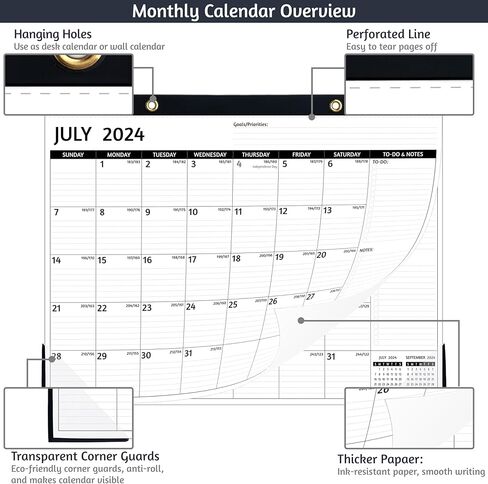 Desk Calendar 2024-2025 – Jul 2024 – Dec 2025, 18 Monthly Desk Calendar, Large Desk Calendar 2024, 22'' x 17'', 2024-2025 Desk/Wall Calendar with Desk Pad, To-do Lists, Ruled Blocks, Corner Protectors in Saudi Arabia