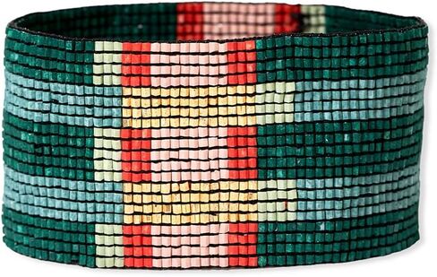 مجموعة مجوهرات بوهو بالحبر + سبيكة مطرزة - أقراط أفا مهدبة ومجموعة أساور بروكلين القابلة للتمدد (بريبي حديثة) in Kuwait