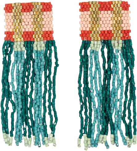 مجموعة مجوهرات بوهو بالحبر + سبيكة مطرزة - أقراط أفا مهدبة ومجموعة أساور بروكلين القابلة للتمدد (بريبي حديثة) in Kuwait