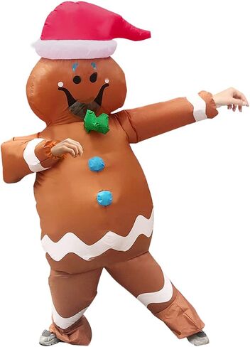 Inflatable Christmas Costume, Adult Christmas Gingerbread Man Blow Up Suit Funny Cosplay Costume Halloween Party in Saudi Arabia
