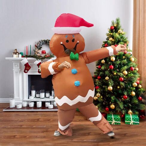 Inflatable Christmas Costume, Adult Christmas Gingerbread Man Blow Up Suit Funny Cosplay Costume Halloween Party in Saudi Arabia