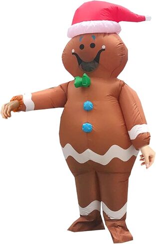 Inflatable Christmas Costume, Adult Christmas Gingerbread Man Blow Up Suit Funny Cosplay Costume Halloween Party in Saudi Arabia