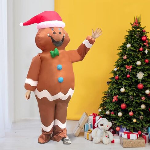 Inflatable Christmas Costume, Adult Christmas Gingerbread Man Blow Up Suit Funny Cosplay Costume Halloween Party in Saudi Arabia