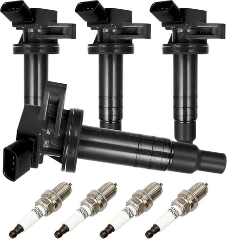 Set of 4 Ignition Coil Pack with 4*Spark Plug Fit for 1999-2008 for Toyota Corolla 2003-2008 for Pontiac Vibe 2003-2008 for Toyota Matrix 1999-2002 for Chevrolet Prizm 1.8L, Replace UF247 in Saudi Arabia