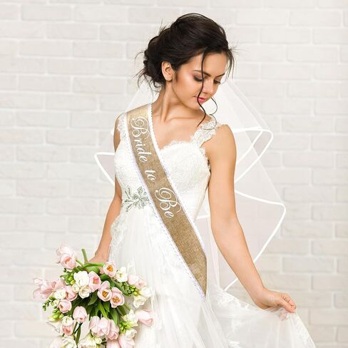 XunYee Boho Bride to Be Set وشاح العازبة من الخيش + حجاب مع حافة شريطية ومشط لحفلات الزفاف وحفلات الزفاف وحفلات توديع العزوبية in Saudi Arabia