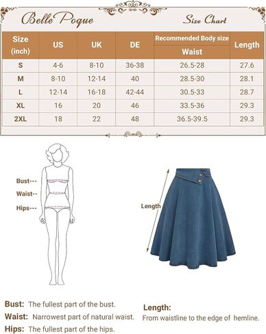 Belle Poque A Line Denim Skirt 1950s High Waisted Jean Skirts for Women below Knee Length Casual Skirt in Saudi Arabia