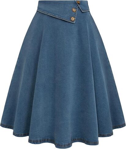 Belle Poque A Line Denim Skirt 1950s High Waisted Jean Skirts for Women below Knee Length Casual Skirt in Saudi Arabia