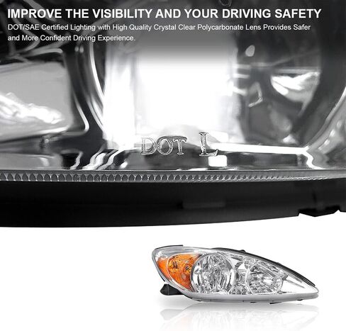 Headlight Assembly for 2002 2003 2004 Toyota Camry Replacement Headlamp Chrome Housing Amber Reflector Clear Lens Lamp Set in Saudi Arabia