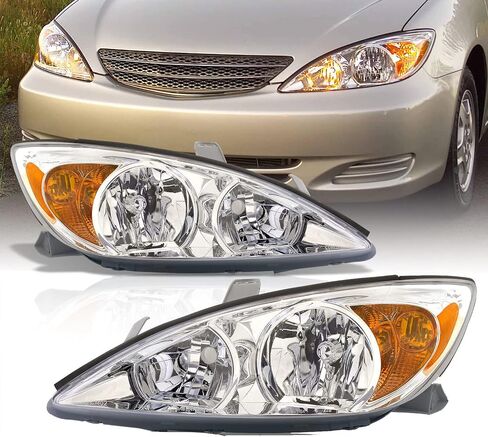 Headlight Assembly for 2002 2003 2004 Toyota Camry Replacement Headlamp Chrome Housing Amber Reflector Clear Lens Lamp Set in Saudi Arabia