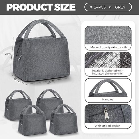 Chunful 24 Pieces Insulated Lunch Bag Bulk Reusable Lunch Bag Leakproof Tote Bag with Aluminum Foil Interior Waterproof Thermal Lunch Box for Women Men Office Work School(Gray) in Saudi Arabia