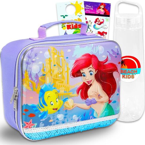 Disney The Little Mermaid Lunch Box for Girls Set - Bundle with Sequined Ariel Lunch Bag, Water Bottle, Stickers, More | Little Mermaid Lunch Bag for Kids School in Saudi Arabia