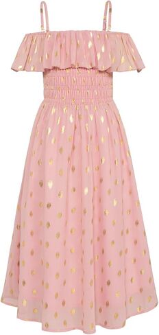 GRACE KARIN Girls Off Shoulder Dress Sleeveless Ruffle Spaghetti Straps Smocked A-Line Chiffon Dress 5-14Y in Saudi Arabia