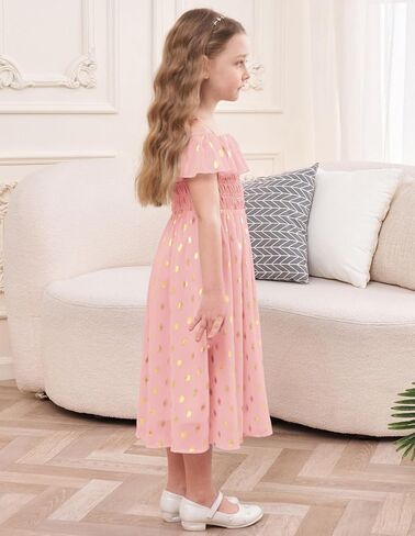 GRACE KARIN Girls Off Shoulder Dress Sleeveless Ruffle Spaghetti Straps Smocked A-Line Chiffon Dress 5-14Y in Saudi Arabia