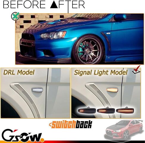 Upgraded 2 PCS Sequential Switchback Front LED Side Marker Lights for Mitsubishi Lancer Evo X Mirage Outlander Sport, Smoked Lens Amber Color Side Fender Marker Lamps in Kuwait