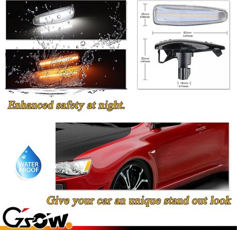 Upgraded 2 PCS Sequential Switchback Front LED Side Marker Lights for Mitsubishi Lancer Evo X Mirage Outlander Sport, Smoked Lens Amber Color Side Fender Marker Lamps in Kuwait