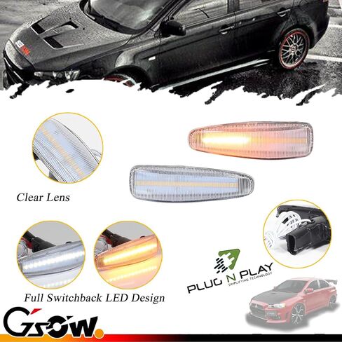 Upgraded 2 PCS Sequential Switchback Front LED Side Marker Lights for Mitsubishi Lancer Evo X Mirage Outlander Sport, Smoked Lens Amber Color Side Fender Marker Lamps in Kuwait