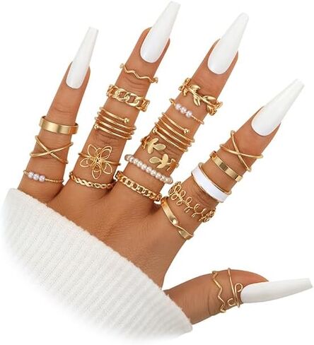 ÌF ME 24 Pcs Gold Vintage Knuckle Rings Set for Women, Boho Dainty Stackable Midi Finger Rings, Snake Butterfly Signet Fashion Ring Pack Jewelry Gifts. (21pcs-14K gold) in Saudi Arabia