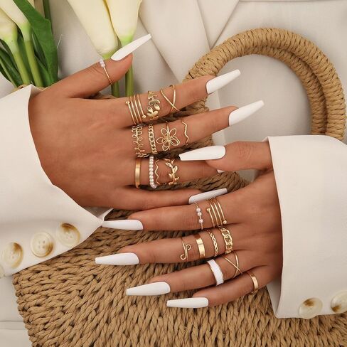 ÌF ME 24 Pcs Gold Vintage Knuckle Rings Set for Women, Boho Dainty Stackable Midi Finger Rings, Snake Butterfly Signet Fashion Ring Pack Jewelry Gifts. (21pcs-14K gold) in Saudi Arabia