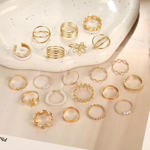 ÌF ME 24 Pcs Gold Vintage Knuckle Rings Set for Women, Boho Dainty Stackable Midi Finger Rings, Snake Butterfly Signet Fashion Ring Pack Jewelry Gifts. (21pcs-14K gold) in Saudi Arabia