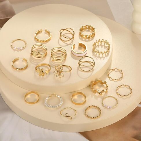 ÌF ME 24 Pcs Gold Vintage Knuckle Rings Set for Women, Boho Dainty Stackable Midi Finger Rings, Snake Butterfly Signet Fashion Ring Pack Jewelry Gifts. (21pcs-14K gold) in Saudi Arabia