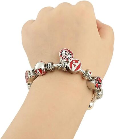 Womens Jewelry Gold Charm Bracelet Pandora Inspired Style w/Rose Silver Color 19CM Heart Charms, Bracelets Y2K, Hand Jewelry, Bracelet for Women-teens and kids in Kuwait