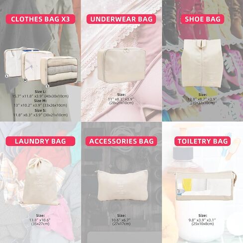 Packing Cubes for Travel - 8 Set Luggage Organizer Bags for Family, Mesh Breathable Travel Essentials Bags Set Durable Travel Packing Cubes for Suitcases Beige in Saudi Arabia