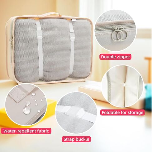 Packing Cubes for Travel - 8 Set Luggage Organizer Bags for Family, Mesh Breathable Travel Essentials Bags Set Durable Travel Packing Cubes for Suitcases Beige in Saudi Arabia