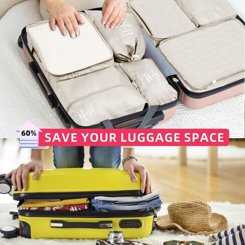 Packing Cubes for Travel - 8 Set Luggage Organizer Bags for Family, Mesh Breathable Travel Essentials Bags Set Durable Travel Packing Cubes for Suitcases Beige in Saudi Arabia