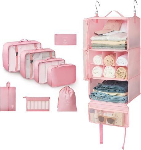 تقول GRANNY SAYS مجموعة أساسيات السفر الوردية، 8 مجموعات من مكعبات التعبئة ومكعبات تعبئة الرفوف المعلقة in Kuwait