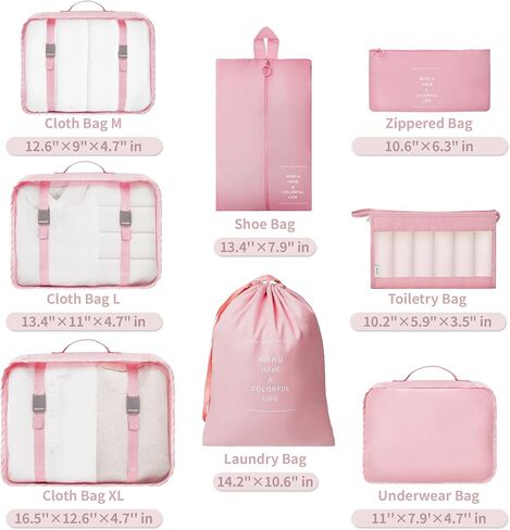 تقول GRANNY SAYS مجموعة أساسيات السفر الوردية، 8 مجموعات من مكعبات التعبئة ومكعبات تعبئة الرفوف المعلقة in Kuwait