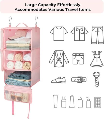 تقول GRANNY SAYS مجموعة أساسيات السفر الوردية، 8 مجموعات من مكعبات التعبئة ومكعبات تعبئة الرفوف المعلقة in Kuwait