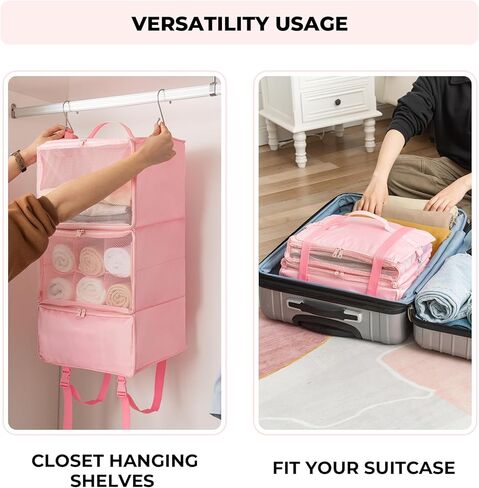 تقول GRANNY SAYS مجموعة أساسيات السفر الوردية، 8 مجموعات من مكعبات التعبئة ومكعبات تعبئة الرفوف المعلقة in Kuwait