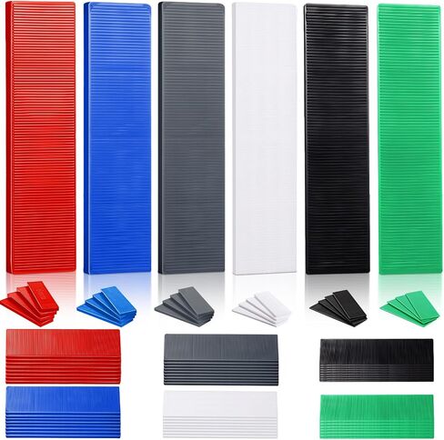 Konohan 480 Pcs Plastic Flat Shims Structural Tile Plastic Shims for Leveling, 3/64, 5/64, 1/8, 5/32, 13/64, 15/64, Green, Black, White, Grey, Blue, Red in Saudi Arabia