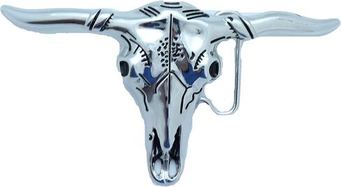 TFJ الرجال حزام مشبك الموضة الغربية الفضة معدن الثور الجمجمة دراجة نارية السائق كاوبوي قرون طويلة البقرة in Kuwait