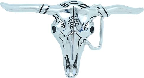 TFJ الرجال حزام مشبك الموضة الغربية الفضة معدن الثور الجمجمة دراجة نارية السائق كاوبوي قرون طويلة البقرة in Kuwait