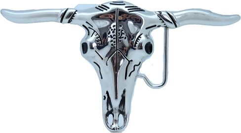 TFJ الرجال حزام مشبك الموضة الغربية الفضة معدن الثور الجمجمة دراجة نارية السائق كاوبوي قرون طويلة البقرة in Kuwait