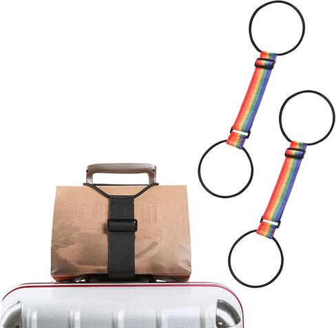 Azarxis Luggage Straps Bag Bungees Elastic Cord Retaining Lanyard for Carry On Bag Handle Travel Accessory Suitcase Belt (Rainbow - 2 Pack) in Saudi Arabia