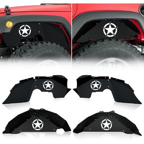 Front & Rear Inner Fender Liners Compatible with 2007-2018 Jeep Wrangler JK & JKU Unlimited Sport Sahara Rubicon, Bolt-on Style Steel Mud Guards Wheel Well Cover Fenders Flares (2/4 Doors)