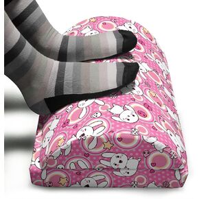 Ambesonne Anime Foot Rest, Funny Kawaii Illustration Rabbits Funky Animals Bunnies Humor Print, Non-Slip Backing Adjustable Ergonomic Memory Foam Leg Support for Office, White Pink