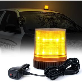 Xprite Amber/Yellow 12 LEDs Rotating Beacon Strobe Light w/Magnetic Mount, Revolving Warning Flashing Light for Emergency Caution Vehicle Snowplow Forklift Truck Tractor UTV Car Bus