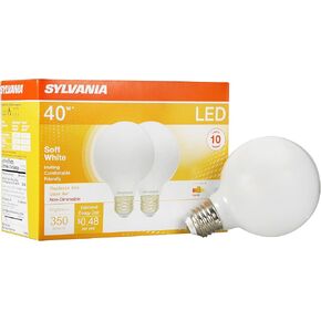 SYLVANIA G25 LED Light Bulb, 40W Equivalent Efficient 4W, 10 Year, Non-Dimmable, 350 Lumens, 2700K, Soft White - 2 Pack (40214)