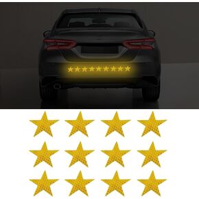 Reflective Safety Warning Stripe Stickers Stars Decals Car Trunk Rear Bumper Guard Body Stickers Decoration Universal 12PCS Red