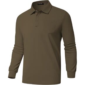 Men's Classic Long Sleeve Polo Shirts Casual Solid Polo Top Golf Shirts with Pocket